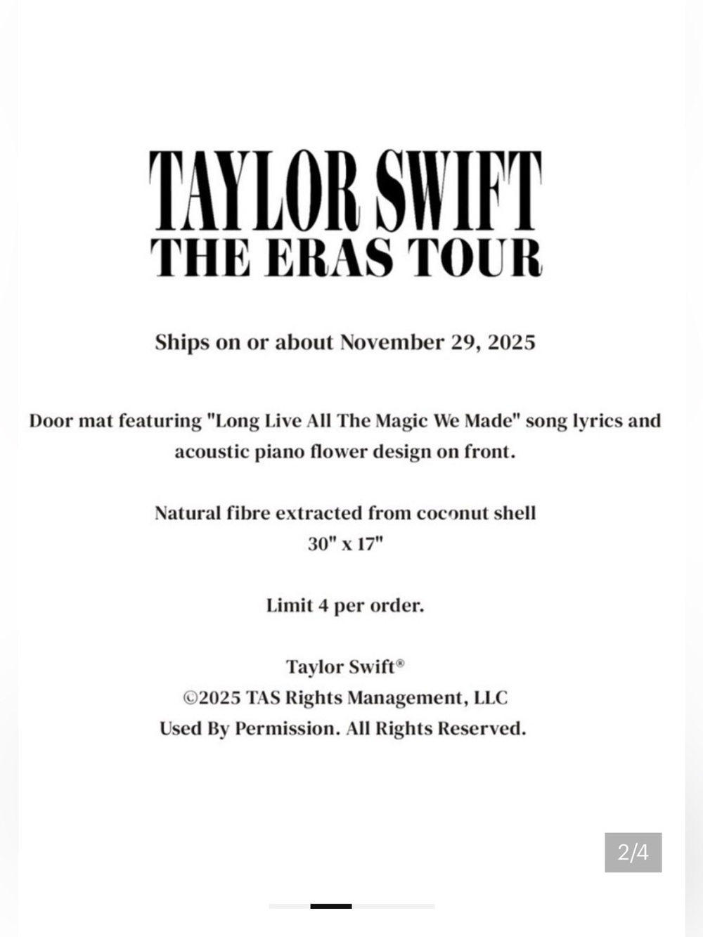 Floral 'Long Live All the Magic We Made' Taylor Swift door mat - Picture 2 of 4